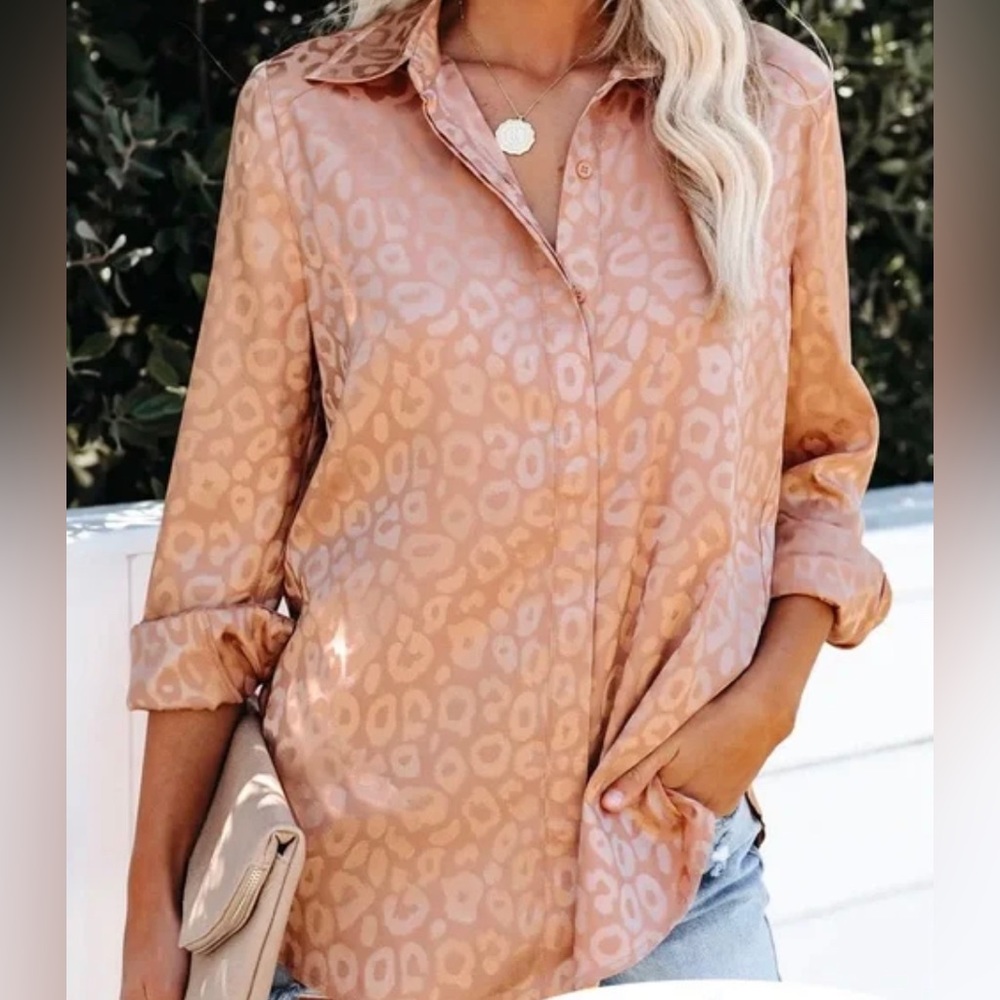 Gold Satin Leopard Button Down